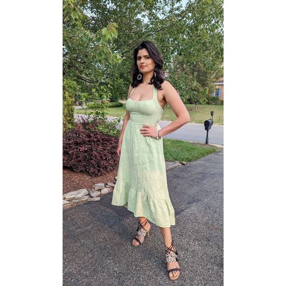 ASHLEY PARK X RTR Green Cotton Blend A-Line Halter Neck Tie Midi Dress Size 2 - Picture 14 of 14